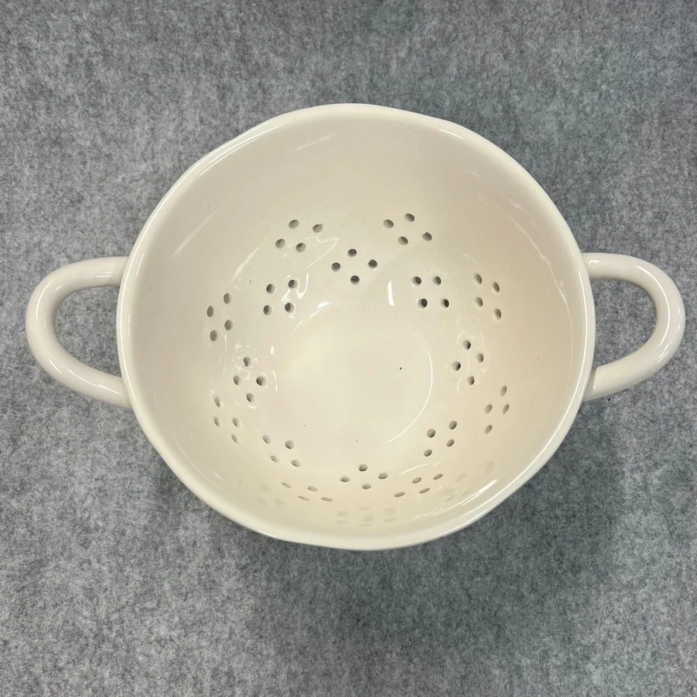 Rae Dunn ORGANIC‎ Ceramic Colander Strainer Footed Bowl Cream Magenta Artisan